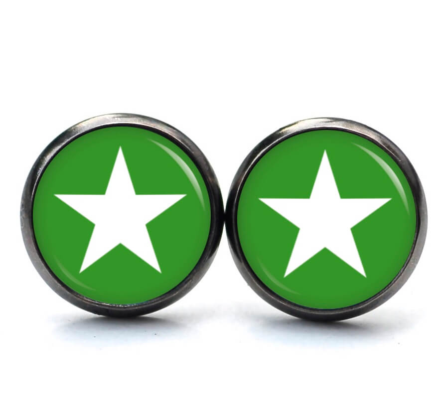 Ohrstecker, Ohrhänger, Clipse & Druckknopf – Motiv grün weißer Stern – Schmuck aus Edelstahl Ohrstecker, Ohrhänger, Clipse & Druckknopf – Motiv grün weißer Stern – Schmuck aus Edelstahl