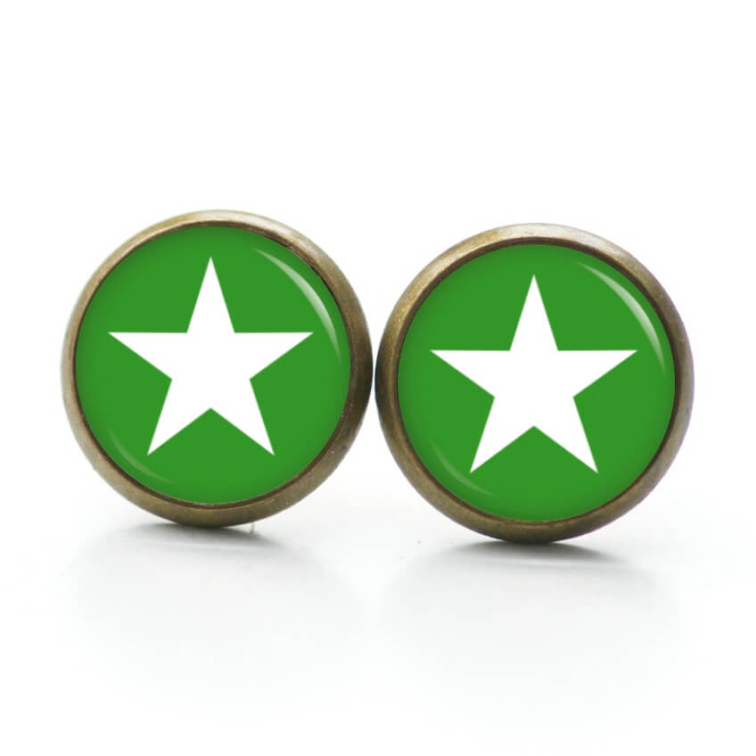 Ohrstecker, Ohrhänger, Clipse & Druckknopf – Motiv grün weißer Stern – Schmuck aus Edelstahl Ohrstecker, Ohrhänger, Clipse & Druckknopf – Motiv grün weißer Stern – Schmuck aus Edelstahl