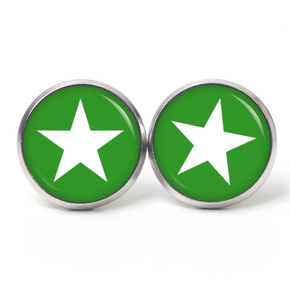 Ohrstecker, Ohrhänger, Clipse & Druckknopf – Motiv grün weißer Stern – Schmuck aus Edelstahl Ohrstecker, Ohrhänger, Clipse & Druckknopf – Motiv grün weißer Stern – Schmuck aus Edelstahl