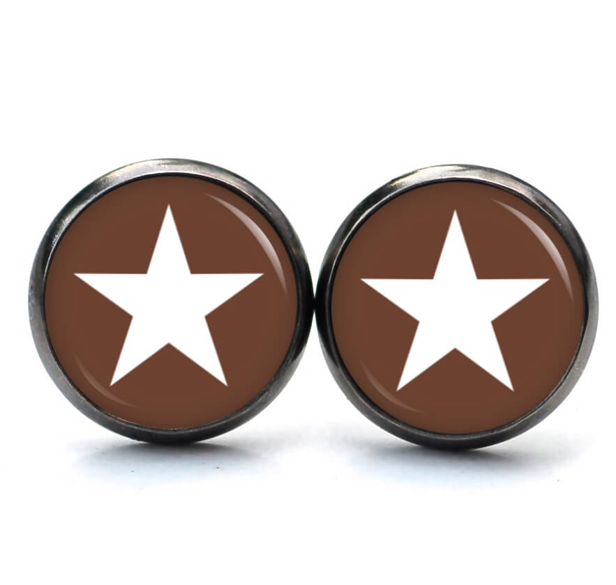 Ohrstecker, Ohrhänger, Clipse & Druckknopf – Motiv braun weißer Stern – Schmuck aus Edelstahl Ohrstecker, Ohrhänger, Clipse & Druckknopf – Motiv braun weißer Stern – Schmuck aus Edelstahl