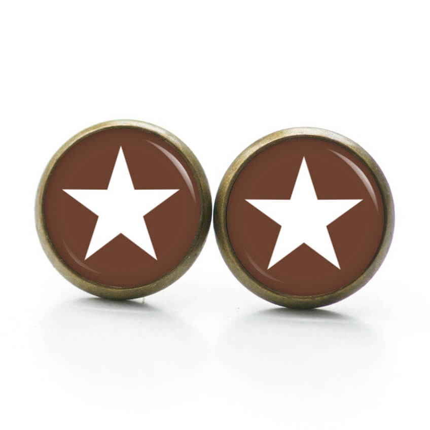 Ohrstecker, Ohrhänger, Clipse & Druckknopf – Motiv braun weißer Stern – Schmuck aus Edelstahl Ohrstecker, Ohrhänger, Clipse & Druckknopf – Motiv braun weißer Stern – Schmuck aus Edelstahl