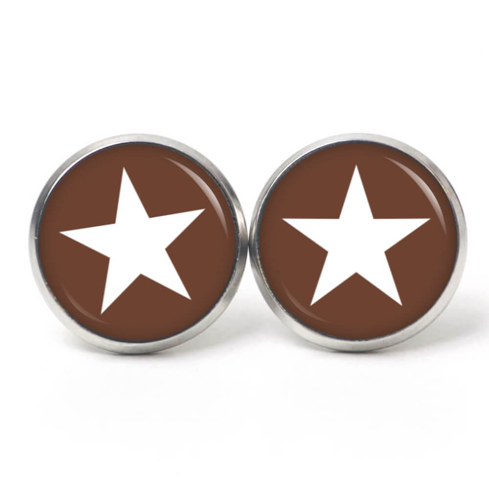 Ohrstecker, Ohrhänger, Clipse & Druckknopf – Motiv braun weißer Stern – Schmuck aus Edelstahl Ohrstecker, Ohrhänger, Clipse & Druckknopf – Motiv braun weißer Stern – Schmuck aus Edelstahl