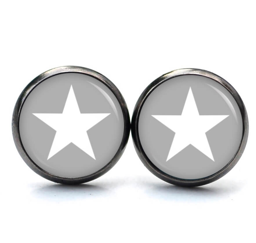 Ohrstecker, Ohrhänger, Clipse & Druckknopf – Motiv grau weißer Stern – Schmuck aus Edelstahl Ohrstecker, Ohrhänger, Clipse & Druckknopf – Motiv grau weißer Stern – Schmuck aus Edelstahl