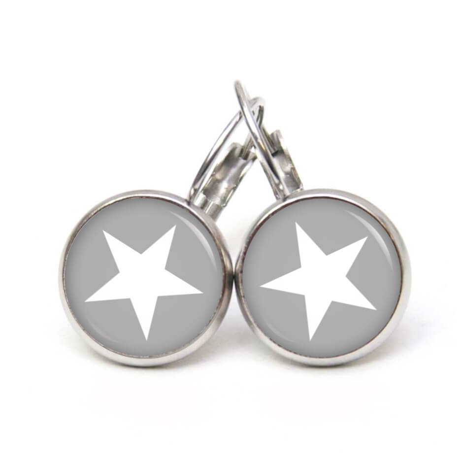 Ohrstecker, Ohrhänger, Clipse & Druckknopf – Motiv grau weißer Stern – Schmuck aus Edelstahl Ohrstecker, Ohrhänger, Clipse & Druckknopf – Motiv grau weißer Stern – Schmuck aus Edelstahl