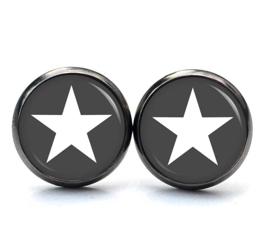 Ohrstecker, Ohrhänger, Clipse & Druckknopf – Motiv anthrazit weißer Stern – Schmuck aus Edelstahl Ohrstecker, Ohrhänger, Clipse & Druckknopf – Motiv anthrazit weißer Stern – Schmuck aus Edelstahl