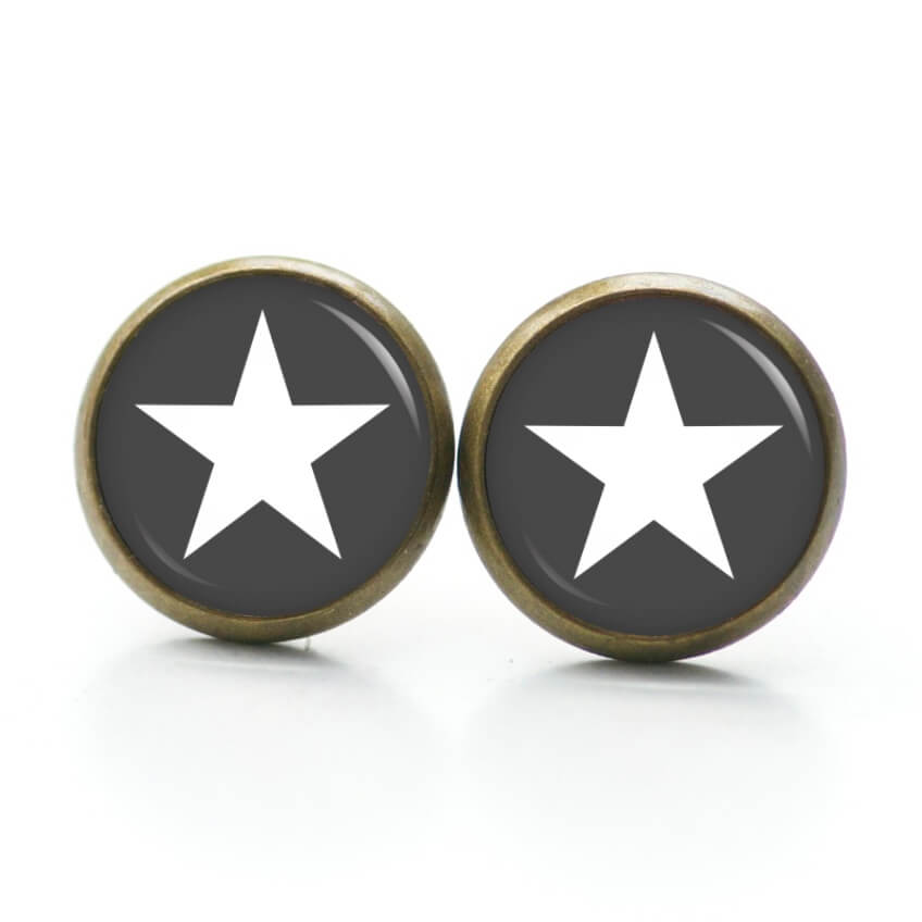 Ohrstecker, Ohrhänger, Clipse & Druckknopf – Motiv anthrazit weißer Stern – Schmuck aus Edelstahl Ohrstecker, Ohrhänger, Clipse & Druckknopf – Motiv anthrazit weißer Stern – Schmuck aus Edelstahl