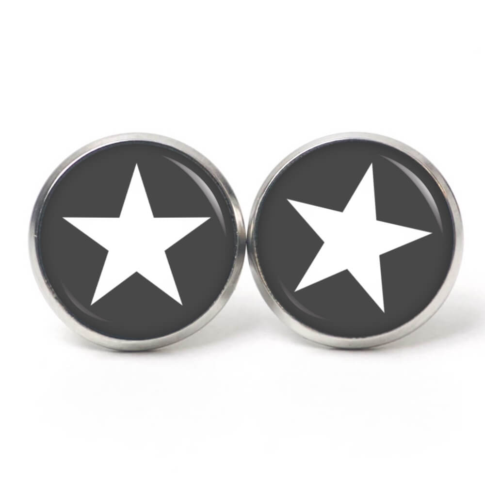Ohrstecker, Ohrhänger, Clipse & Druckknopf – Motiv anthrazit weißer Stern – Schmuck aus Edelstahl Ohrstecker, Ohrhänger, Clipse & Druckknopf – Motiv anthrazit weißer Stern – Schmuck aus Edelstahl