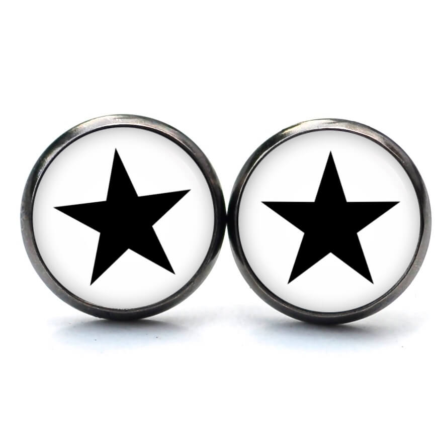 Ohrstecker, Ohrhänger, Clipse & Druckknopf – Motiv weiß schwarzer Stern – Schmuck aus Edelstahl Ohrstecker, Ohrhänger, Clipse & Druckknopf – Motiv weiß schwarzer Stern – Schmuck aus Edelstahl