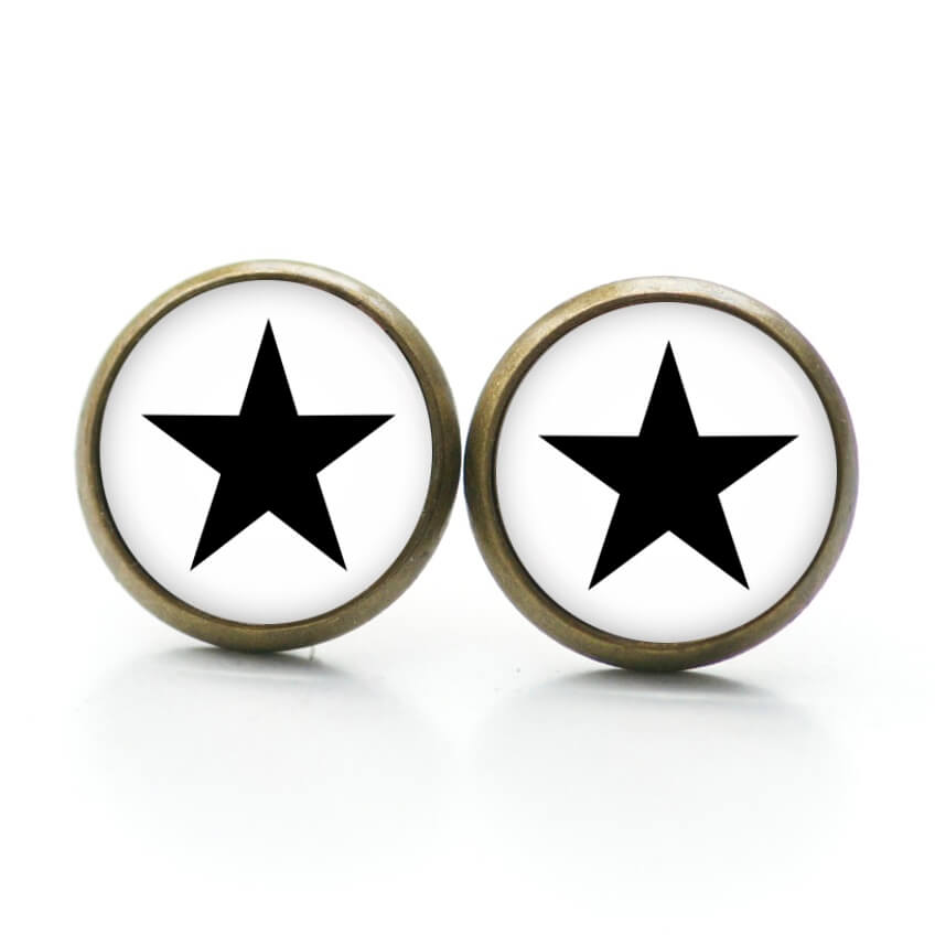 Ohrstecker, Ohrhänger, Clipse & Druckknopf – Motiv weiß schwarzer Stern – Schmuck aus Edelstahl Ohrstecker, Ohrhänger, Clipse & Druckknopf – Motiv weiß schwarzer Stern – Schmuck aus Edelstahl