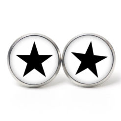 Ohrstecker, Ohrhänger, Clipse & Druckknopf – Motiv weiß schwarzer Stern – Schmuck aus Edelstahl