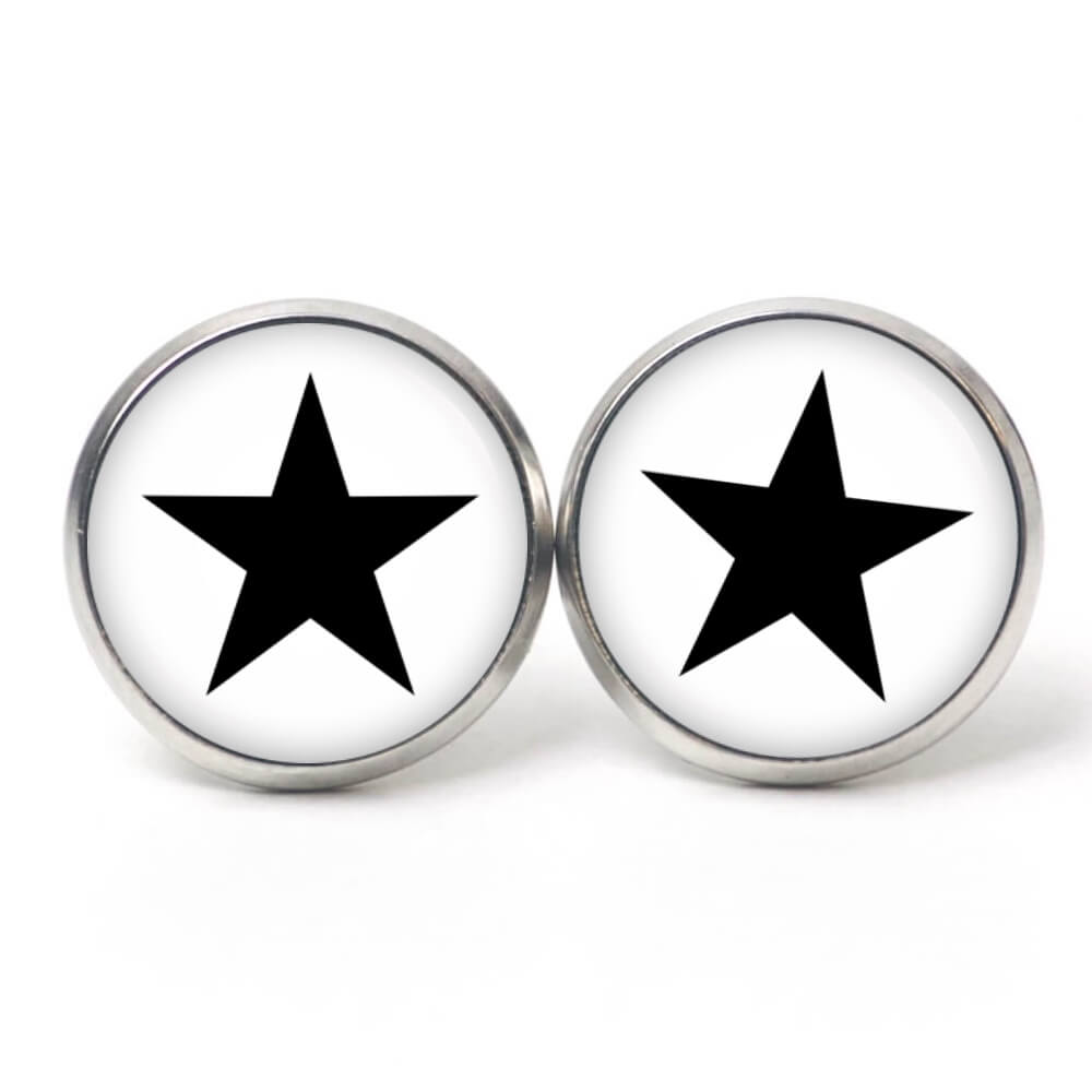 Ohrstecker, Ohrhänger, Clipse & Druckknopf – Motiv weiß schwarzer Stern – Schmuck aus Edelstahl Ohrstecker, Ohrhänger, Clipse & Druckknopf – Motiv weiß schwarzer Stern – Schmuck aus Edelstahl