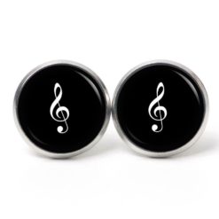 Druckknopf Ohrstecker Ohrhänger Clipse Notenschlüssel Musik Noten schwarz weiß