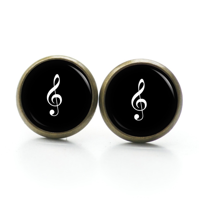 Druckknopf Ohrstecker Ohrhänger Clipse Notenschlüssel Musik Noten schwarz weiß Druckknopf Ohrstecker Ohrhänger Clipse Notenschlüssel Musik Noten schwarz weiß