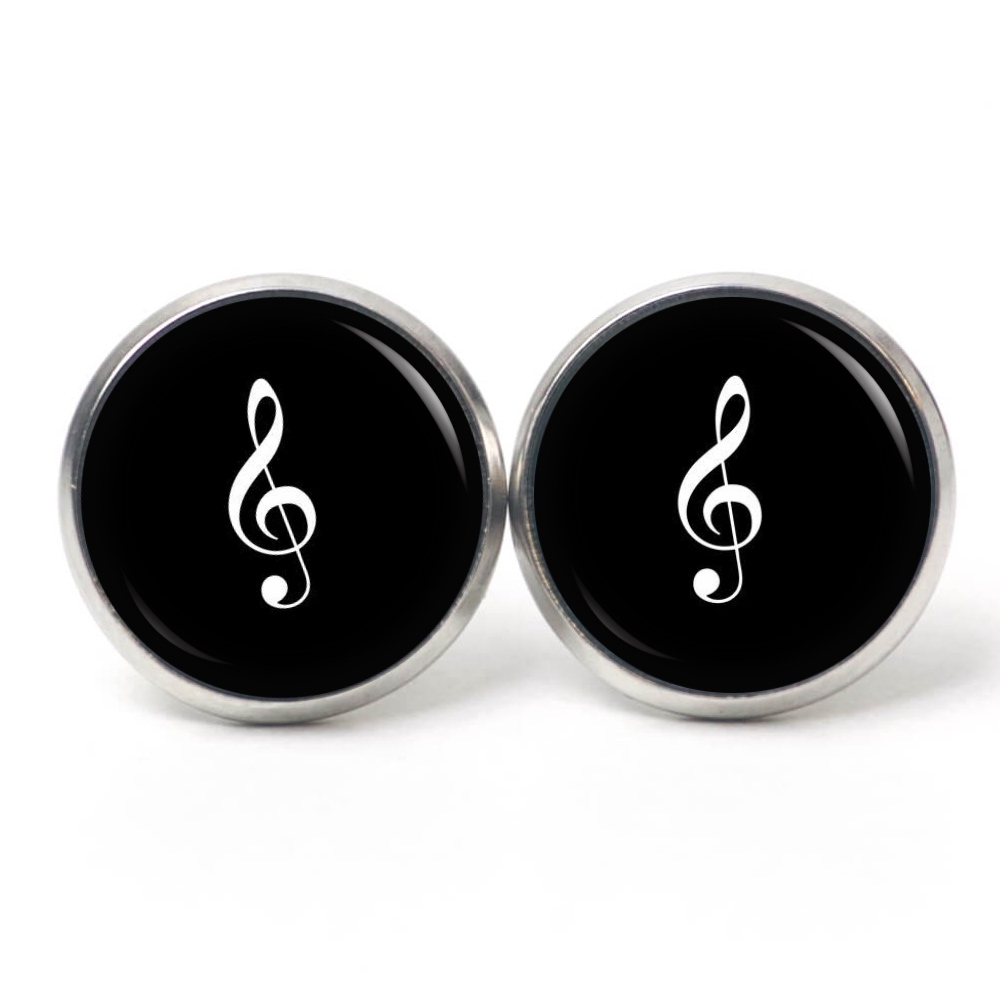 Druckknopf Ohrstecker Ohrhänger Clipse Notenschlüssel Musik Noten schwarz weiß Druckknopf Ohrstecker Ohrhänger Clipse Notenschlüssel Musik Noten schwarz weiß
