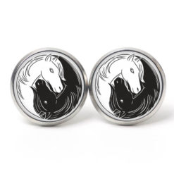 Druckknopf Ohrstecker Ohrhänger Yin Yang Pferd schwarz und weiß