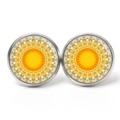 Ohrstecker, Ohrhänger, Clipse & Druckknopf – Motiv Mandala Mosaik gelb orange – Schmuck aus Edelstahl