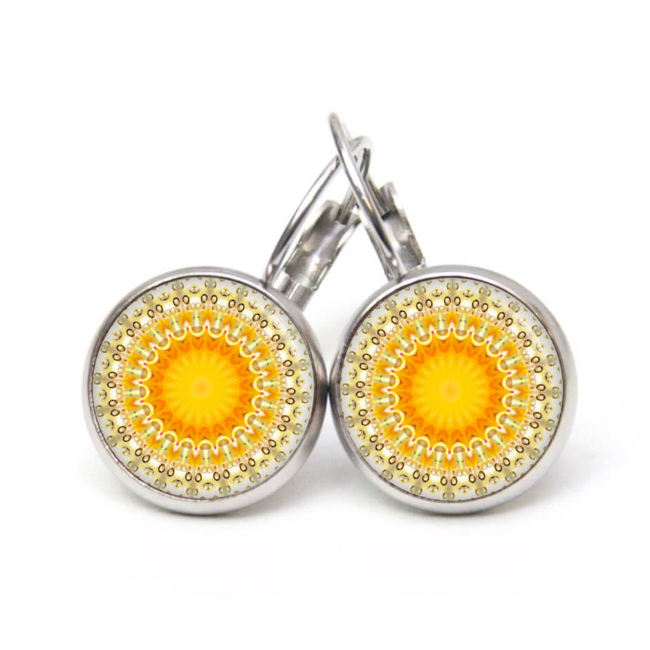 Ohrstecker, Ohrhänger, Clipse & Druckknopf – Motiv Mandala Mosaik gelb orange – Schmuck aus Edelstahl Ohrstecker, Ohrhänger, Clipse & Druckknopf – Motiv Mandala Mosaik gelb orange – Schmuck aus Edelstahl