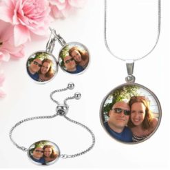 SET - Kette Ohrringen und Armband mit eigenem Foto Bild personalisieren - Edelstahl - ein Geschenk das nie vergessen wird
