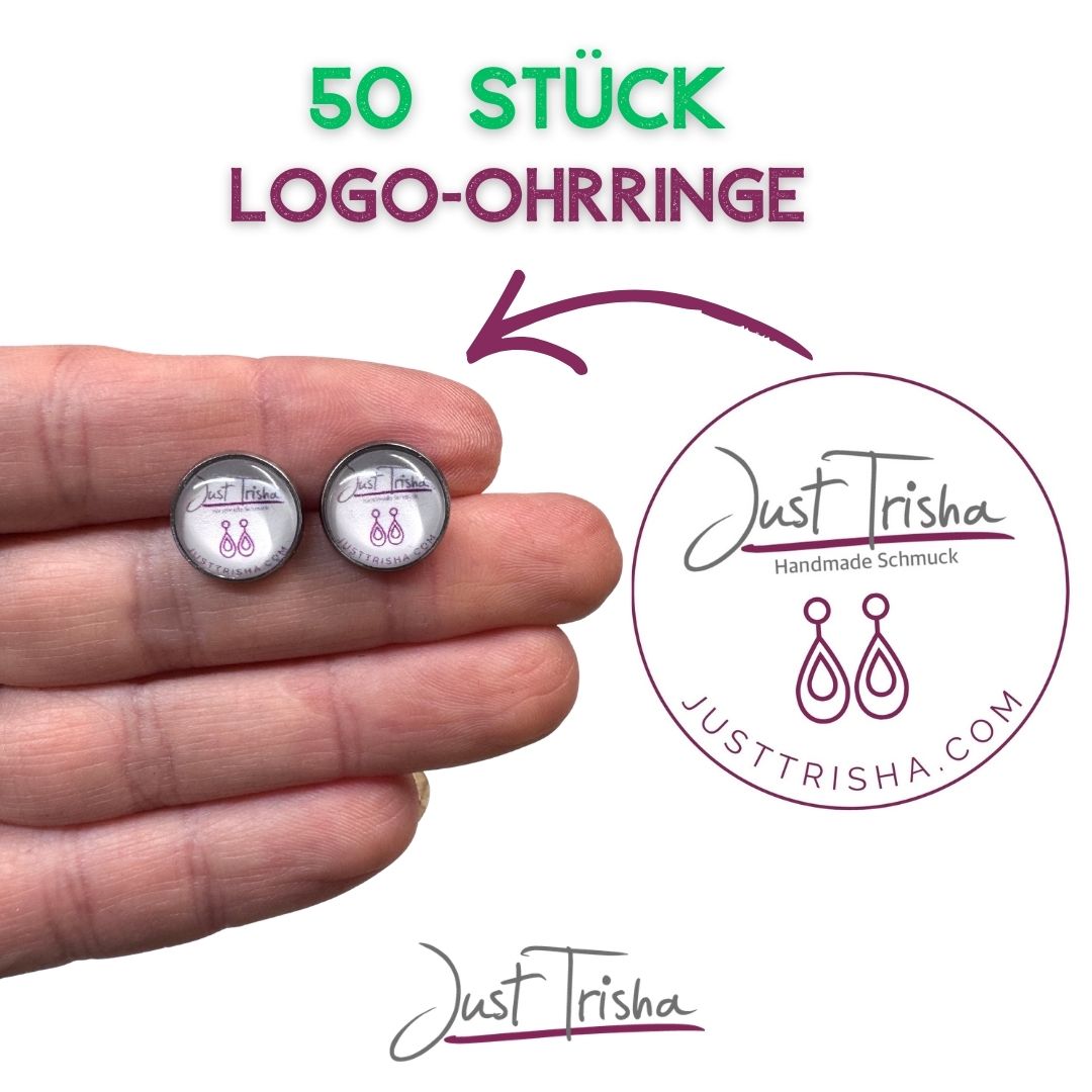 50 Stück Ohrstecker / Ohrringe mit Vereins Shop Logo personalisieren – Edelstahl 10 Stück Schlüsselanhänger personalisiert mit Vereins Logo - Geschenkidee