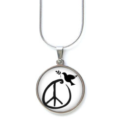 Edelstahl Kette Friedenstaube Peace Zeichen - schwarz weiß
