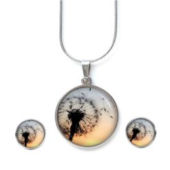 Pusteblume Schmuckset - Kette & Ohrringe mit Löwenzahn Motiv - Edelstahl Halskette und Ohrstecker - Geschenk für Naturliebhaber