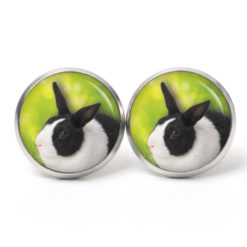 Osterhase Ohrringe aus Edelstahl – Ohrstecker, Ohrhänger, Clipse oder Druckknopf – Weiß Schwarzer Hase Ostern