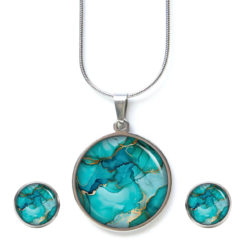 Türkis Gold Schmuckset - Kette & Ohrringe - Marmor Optik -  Abstract Boho Geschenk für Frauen