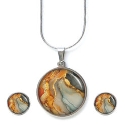 Beige Gold Marmor Schmuck Set - Kette mit Ohrsteckern - Edler Motiv Schmuck modern & zeitlos - Geschenk für Frauen