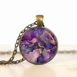 Lila Violett Gold Marmor Schmuck Set