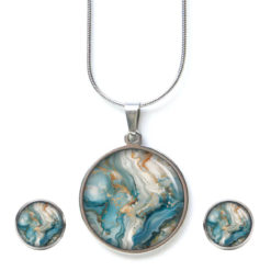 Türkis Gold Schmuck Set im Marmor Look - Kette mit Ohrsteckern - Edler Motiv Schmuck modern & zeitlos - Geschenk für Damen