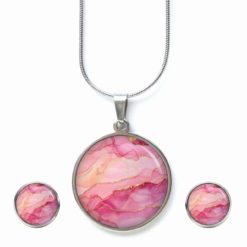 Rosa Marmor Schmuck Set - Kette mit Ohrsteckern - Edler Motiv Schmuck modern & zeitlos - Geschenk für Frauen