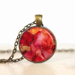 Rot oranges Marmor Schmuck Set - Kette mit Ohrsteckern - Edler Motiv Schmuck modern & zeitlos - Geschenk für Frauen