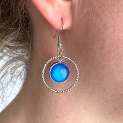Statement Ohrhänger Kreis mit Perle Blau – Edelstahl Ohrringe | Handmade Just Trisha | Wunschfarbe möglich Geschenkidee