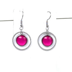 Statement Ohrhänger Kreis mit Perle Pink – Edelstahl Ohrringe | Handmade Just Trisha | Wunschfarbe möglich Geschenkidee