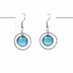 Statement Ohrhänger Kreis mit Perle Hellblau – Edelstahl Ohrringe | Handmade Just Trisha | Wunschfarbe möglich Geschenkidee (Kopie)