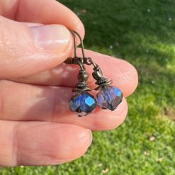 Zarte Vintage Ohrhänger Blau Bronze