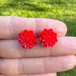 Chrysanthemen Ohrstecker in Rot