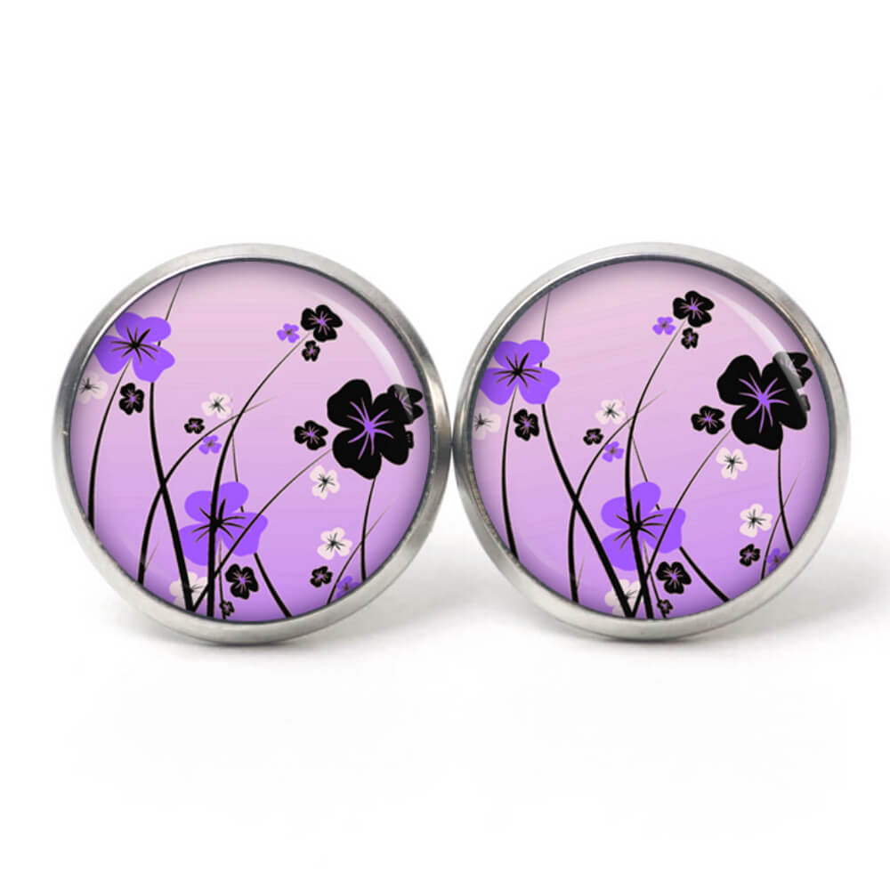 Ohrstecker, Ohrhänger, Clipse & Druckknopf – Motiv Lila Blumen Wiese – Schmuck aus Edelstahl Ohrstecker, Ohrhänger, Clipse & Druckknopf - Motiv Lila Blumen Wiese - Schmuck aus Edelstahl