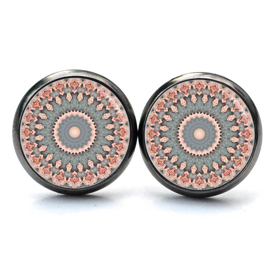 Ohrstecker, Ohrhänger, Clipse & Druckknopf – Motiv Zartes Mandala Rosa Grau – Schmuck aus Edelstahl Ohrstecker, Ohrhänger, Clipse & Druckknopf - Motiv Zartes Mandala Rosa Grau - Schmuck aus Edelstahl