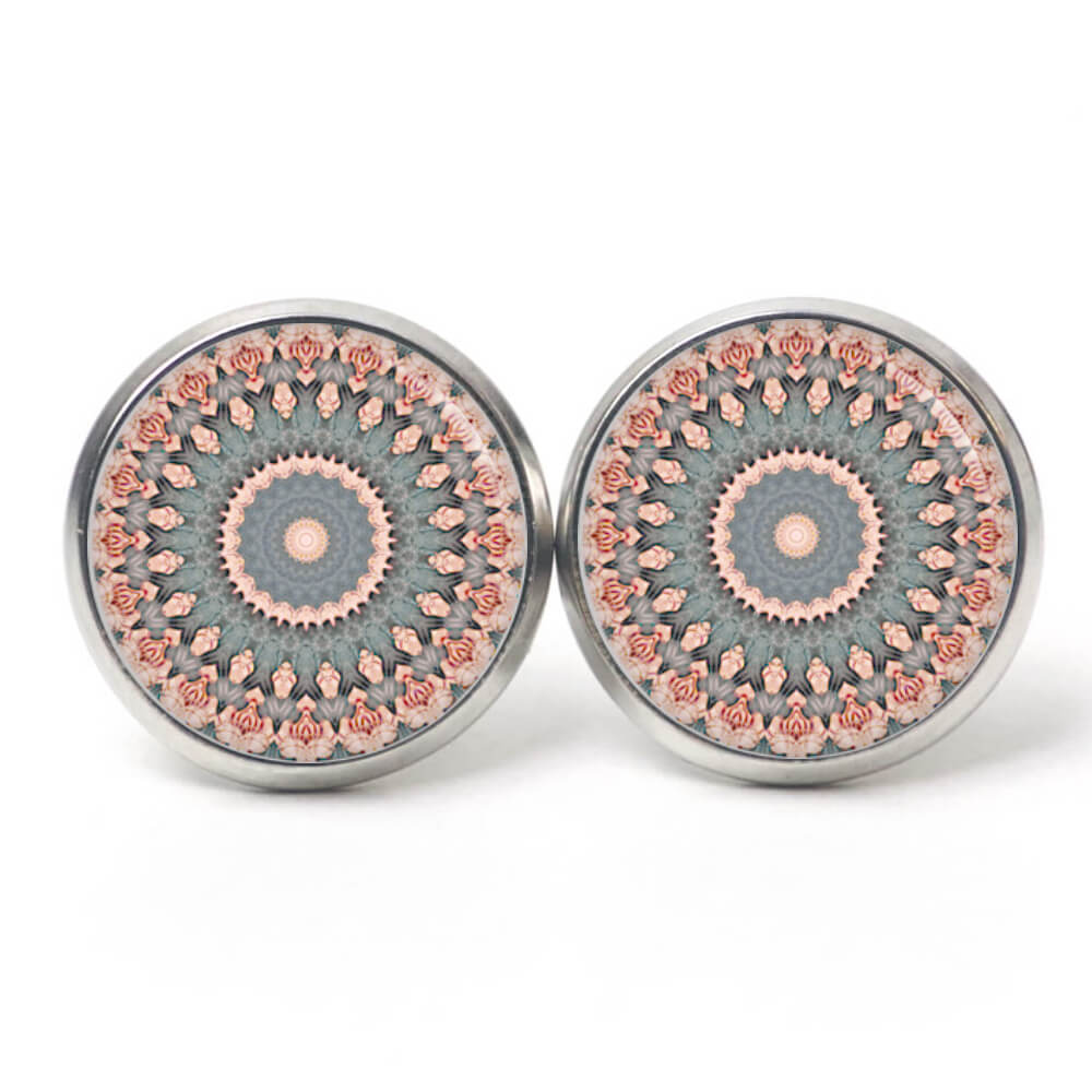Ohrstecker, Ohrhänger, Clipse & Druckknopf – Motiv Zartes Mandala Rosa Grau – Schmuck aus Edelstahl Ohrstecker, Ohrhänger, Clipse & Druckknopf - Motiv Zartes Mandala Rosa Grau - Schmuck aus Edelstahl