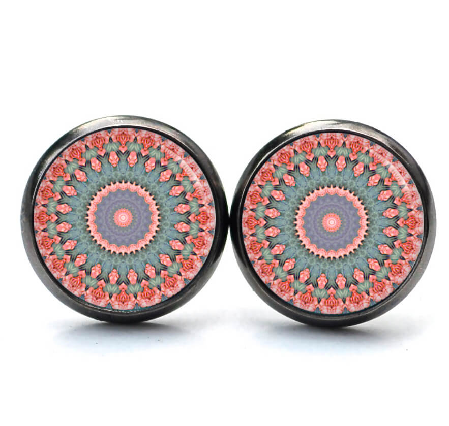 Ohrstecker, Ohrhänger, Clipse & Druckknopf – Motiv Zartes Mandala Rot Grau – Schmuck aus Edelstahl Ohrstecker, Ohrhänger, Clipse & Druckknopf - Motiv Zartes Mandala Rot Grau - Schmuck aus Edelstahl