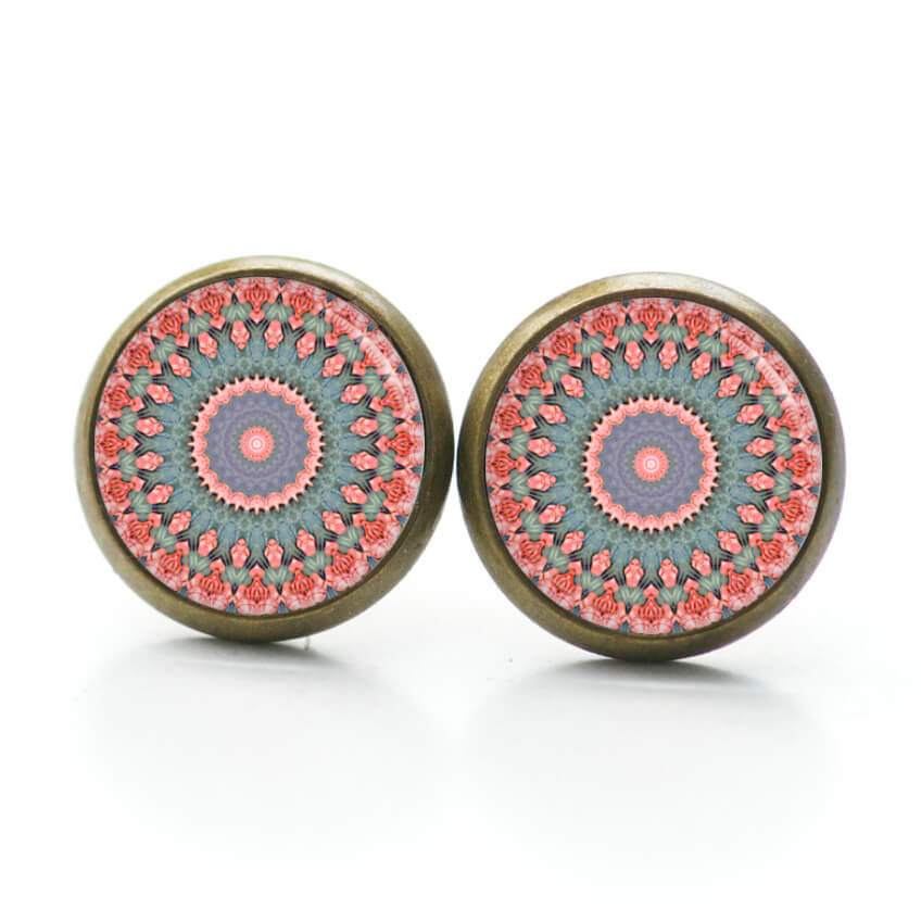 Ohrstecker, Ohrhänger, Clipse & Druckknopf – Motiv Zartes Mandala Rot Grau – Schmuck aus Edelstahl Ohrstecker, Ohrhänger, Clipse & Druckknopf - Motiv Zartes Mandala Rot Grau - Schmuck aus Edelstahl