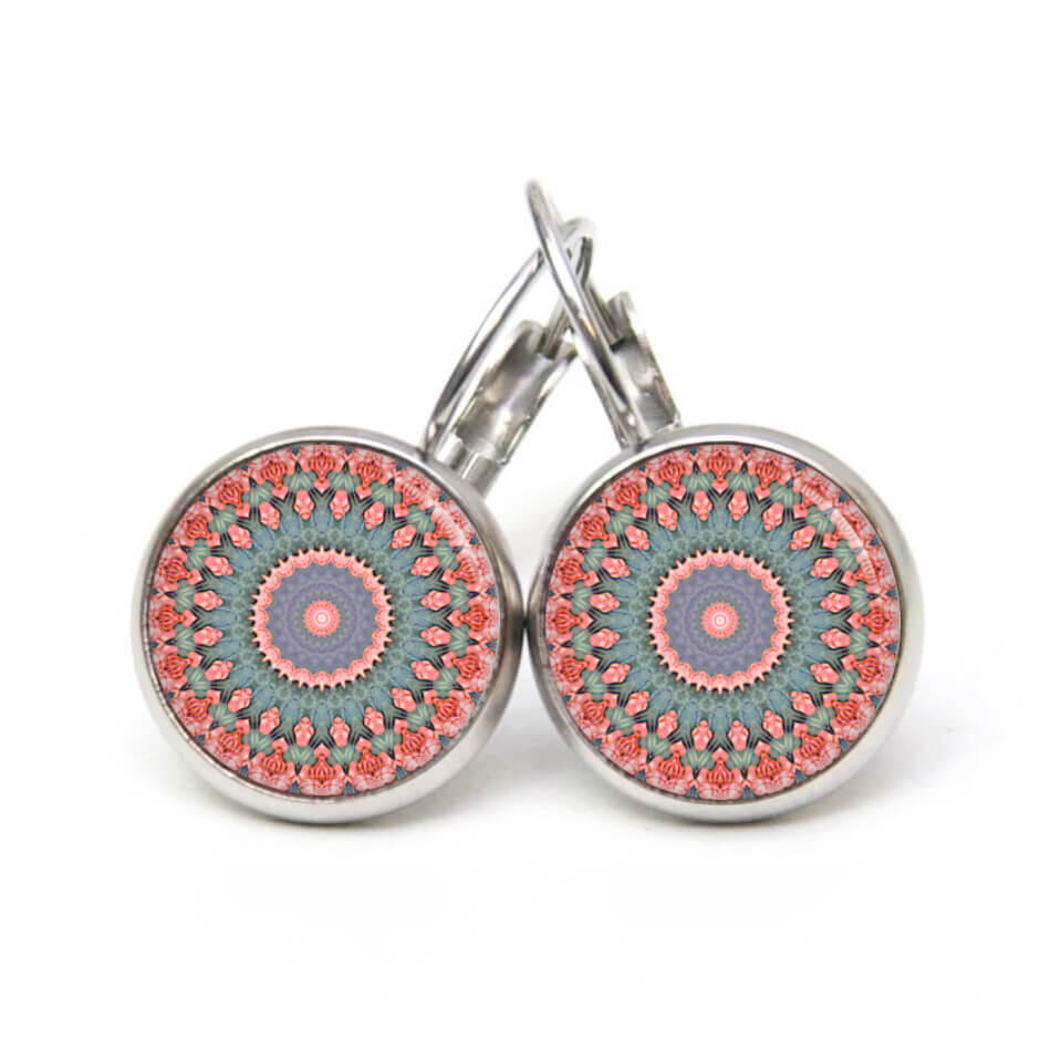 Ohrstecker, Ohrhänger, Clipse & Druckknopf – Motiv Zartes Mandala Rot Grau – Schmuck aus Edelstahl Ohrstecker, Ohrhänger, Clipse & Druckknopf - Motiv Zartes Mandala Rot Grau - Schmuck aus Edelstahl