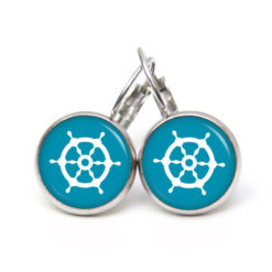 Ohrstecker, Ohrhänger, Clipse & Druckknopf - Motiv maritim Schiff Steuerrad Hellblau - Schmuck aus Edelstahl