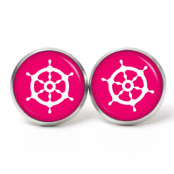 Ohrstecker, Ohrhänger, Clipse & Druckknopf - Motiv maritim Schiff Steuerrad Pink - Schmuck aus Edelstahl