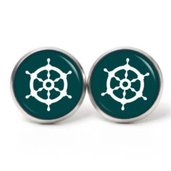 Ohrstecker, Ohrhänger, Clipse & Druckknopf - Motiv maritim Schiff Steuerrad Dunkelgrün - Schmuck aus Edelstahl