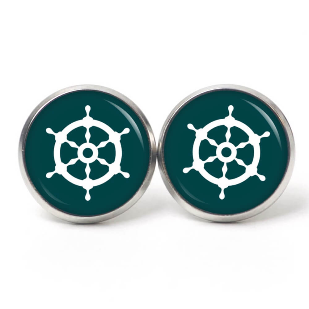 Ohrstecker, Ohrhänger, Clipse & Druckknopf – Motiv maritim Schiff Steuerrad Dunkelgrün – Schmuck aus Edelstahl Ohrstecker, Ohrhänger, Clipse & Druckknopf - Motiv maritim Schiff Steuerrad Dunkelgrün - Schmuck aus Edelstahl