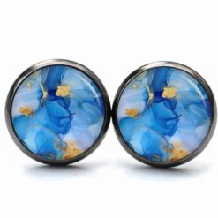 Handgemachtes Ohrringe aus Edelstahl mit blau-goldenem Marmormuster als Kette und Ohrringe von Just Trisha