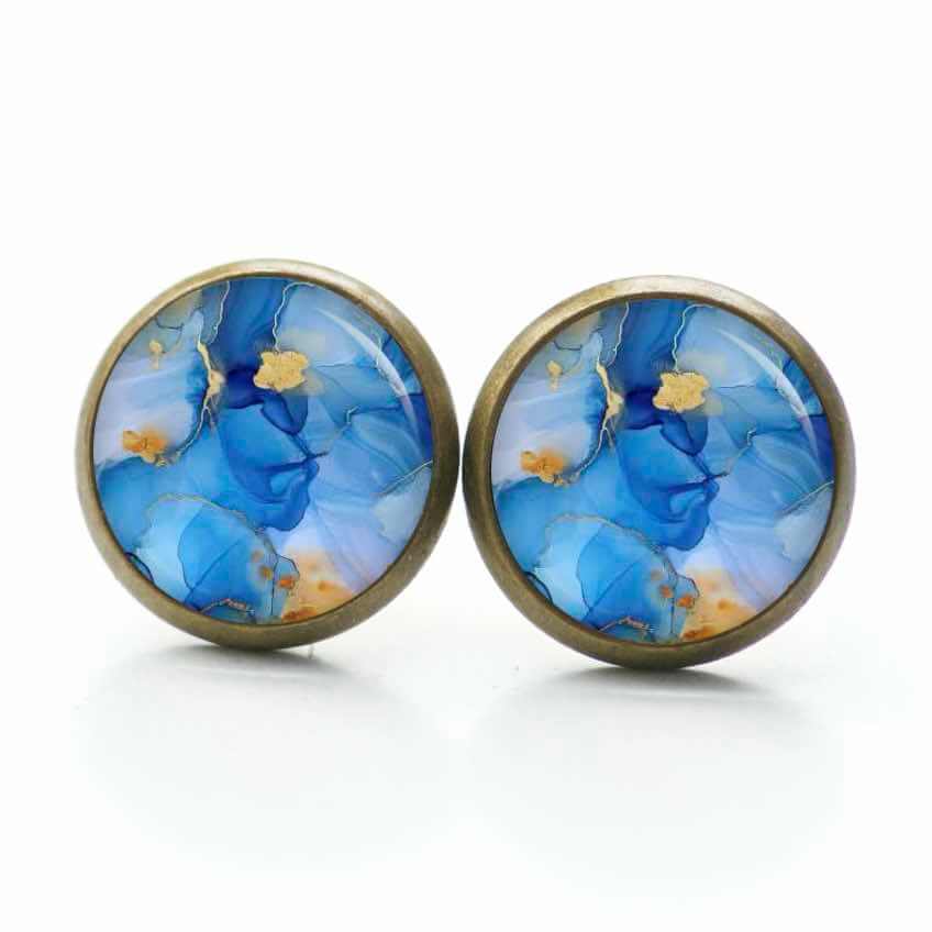 Schmuckset Blau Gold – Kette & Ohrringe – Marmor Optik – Abstract Boho Geschenk für Frauen Schmuckset Blau Gold - Kette & Ohrringe - Marmor Optik - Abstract Boho Geschenk für Frauen