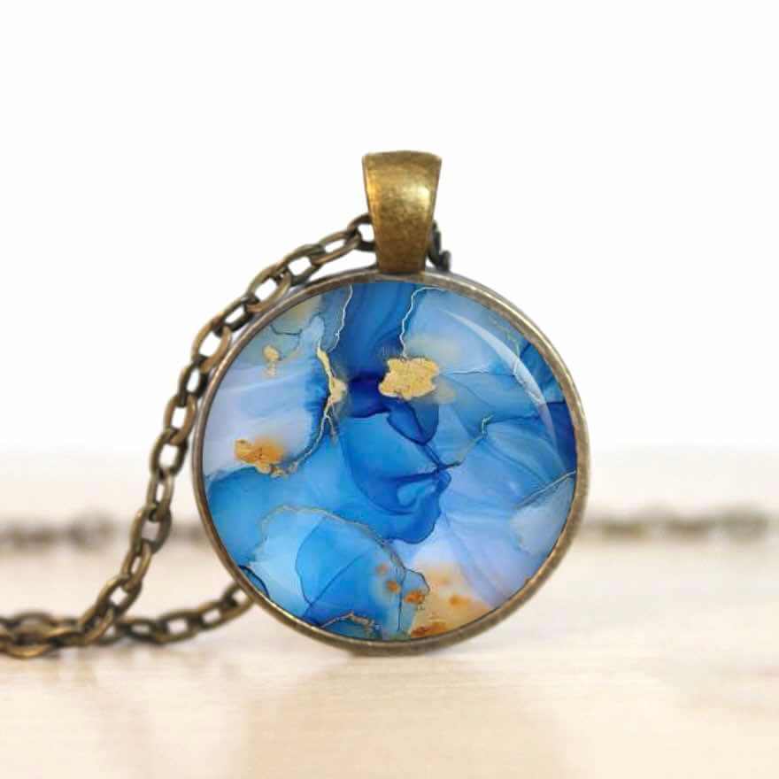 Schmuckset Blau Gold – Kette & Ohrringe – Marmor Optik – Abstract Boho Geschenk für Frauen Schmuckset Blau Gold - Kette & Ohrringe - Marmor Optik - Abstract Boho Geschenk für Frauen